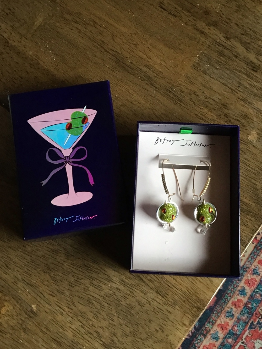 Unique Betsey Johnson Lime Green Martini Charm Earrings